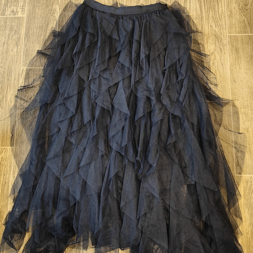 Soho Apparel Navy Layered Tulle Midi Skirt with Ruffle Panels